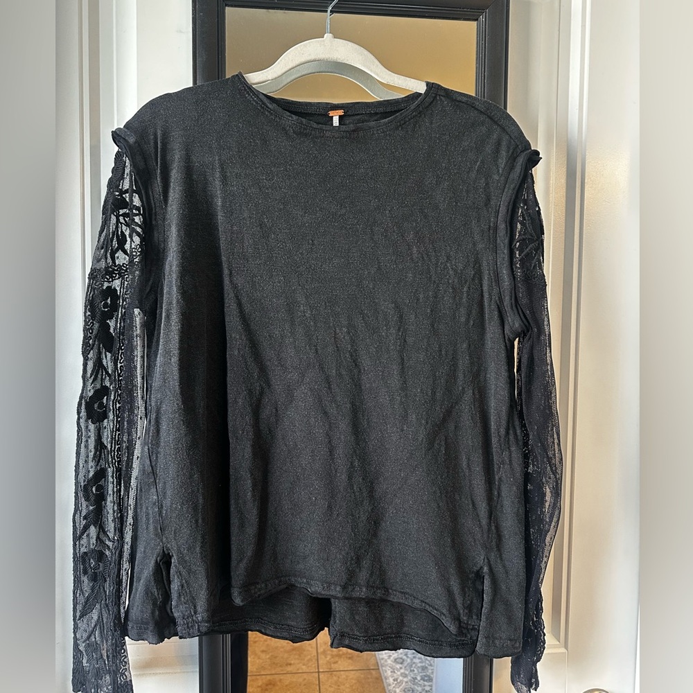 Free People Black Lace Sleeve shirt